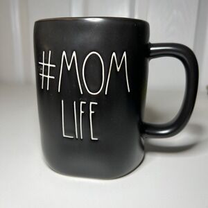 Rae Dunn Mug "MOM LIFE " Black Coffee Mug With White  Letters ‎ Mother's Day New
